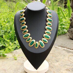 Vintage Courtney G Gold Tone with Green Enamel Necklace